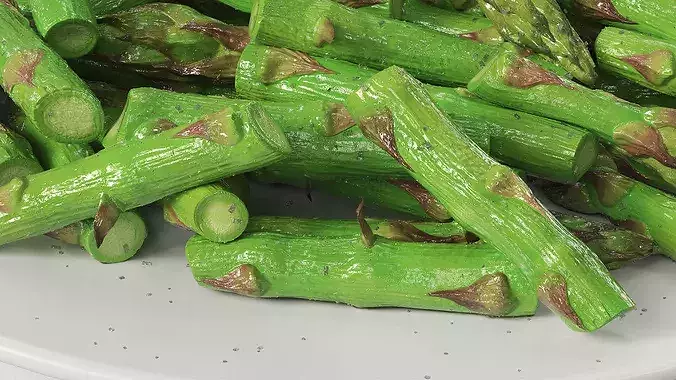 Cooked Green Asparagus Cut into Pieces 3D model 6