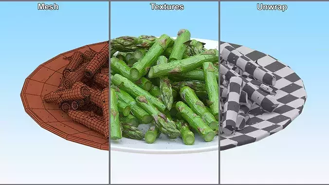 Cooked Green Asparagus Cut into Pieces 3D model 7