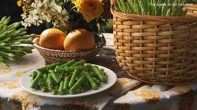 Cooked Green Asparagus Cut into Pieces 3D model 3