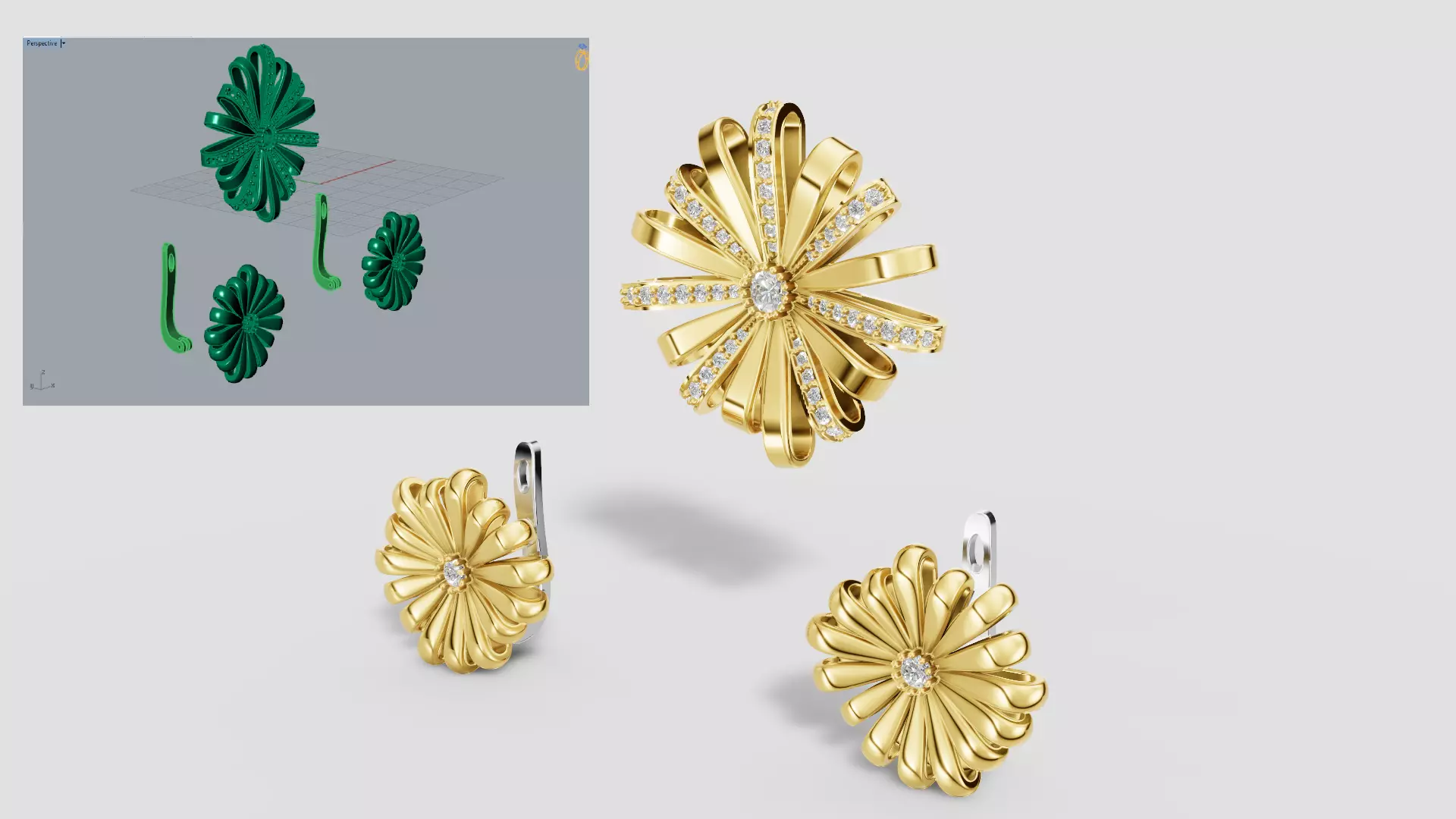 Radiant Blossom Diamond Jewelry Set js0037 3D print model