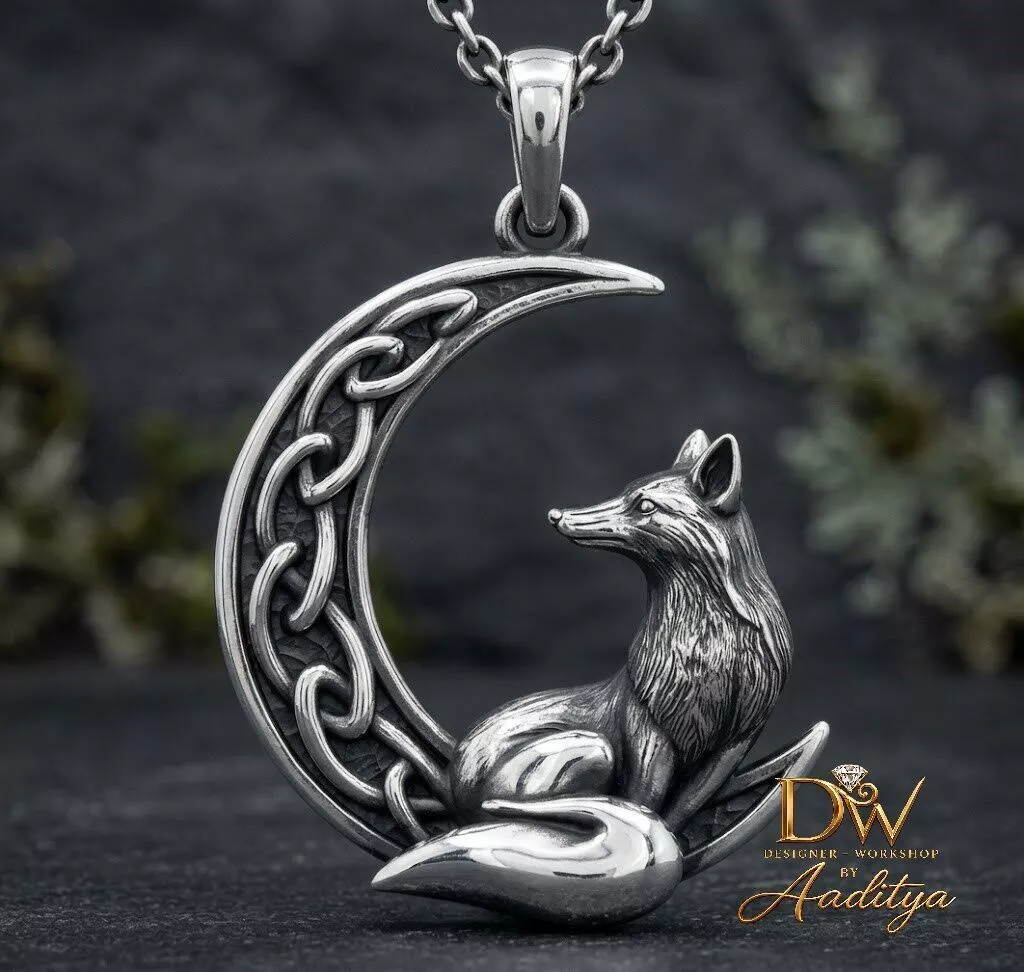 Celtic Fox Crescent Moon Pendant 3D print model