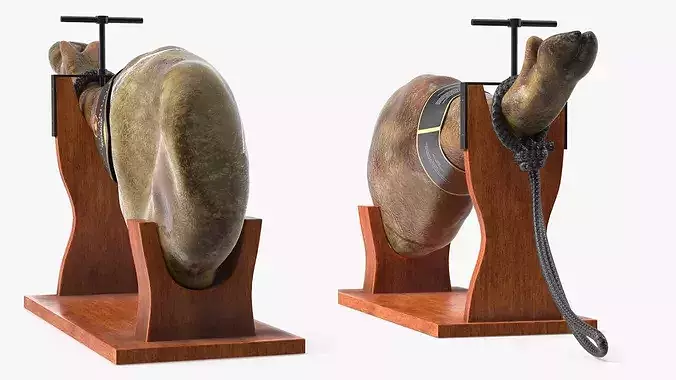 Iberico Ham Leg on Wooden Carving Stand 3D model 6