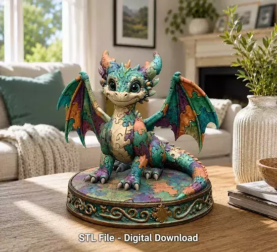 Colorful Kawaii Mosaic Dragon STL File for 3D Print
