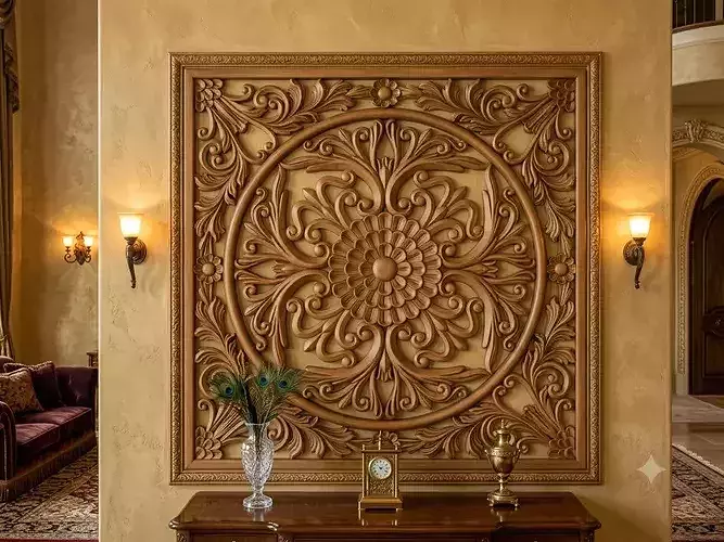 Classic Baroque Square Floral Panel 3D Relief STL RLF