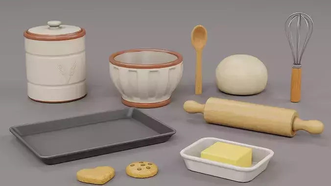 Cozy Baking Set Props Low-poly 3D model 2