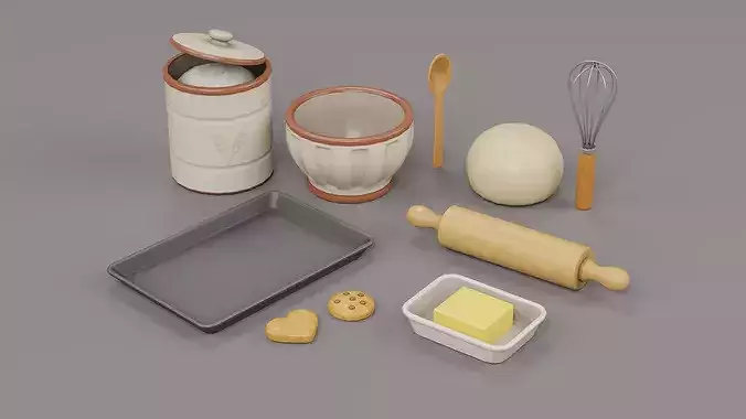 Cozy Baking Set Props Low-poly 3D model