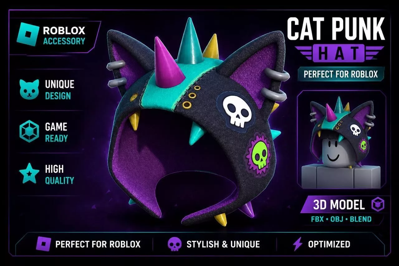 Roblox Hat Knitted Spike Helmet Cat Ears Low-poly 3D model