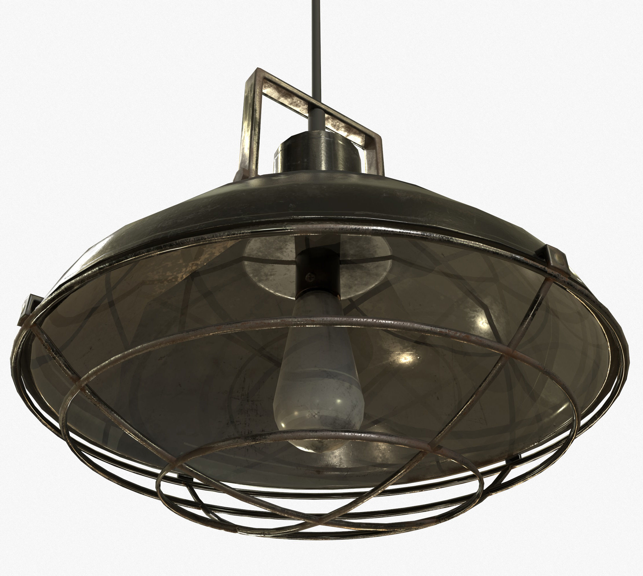 Industrial Overhead Light Fixture Game Ready PBR Textures Low-poly 3D model_5
