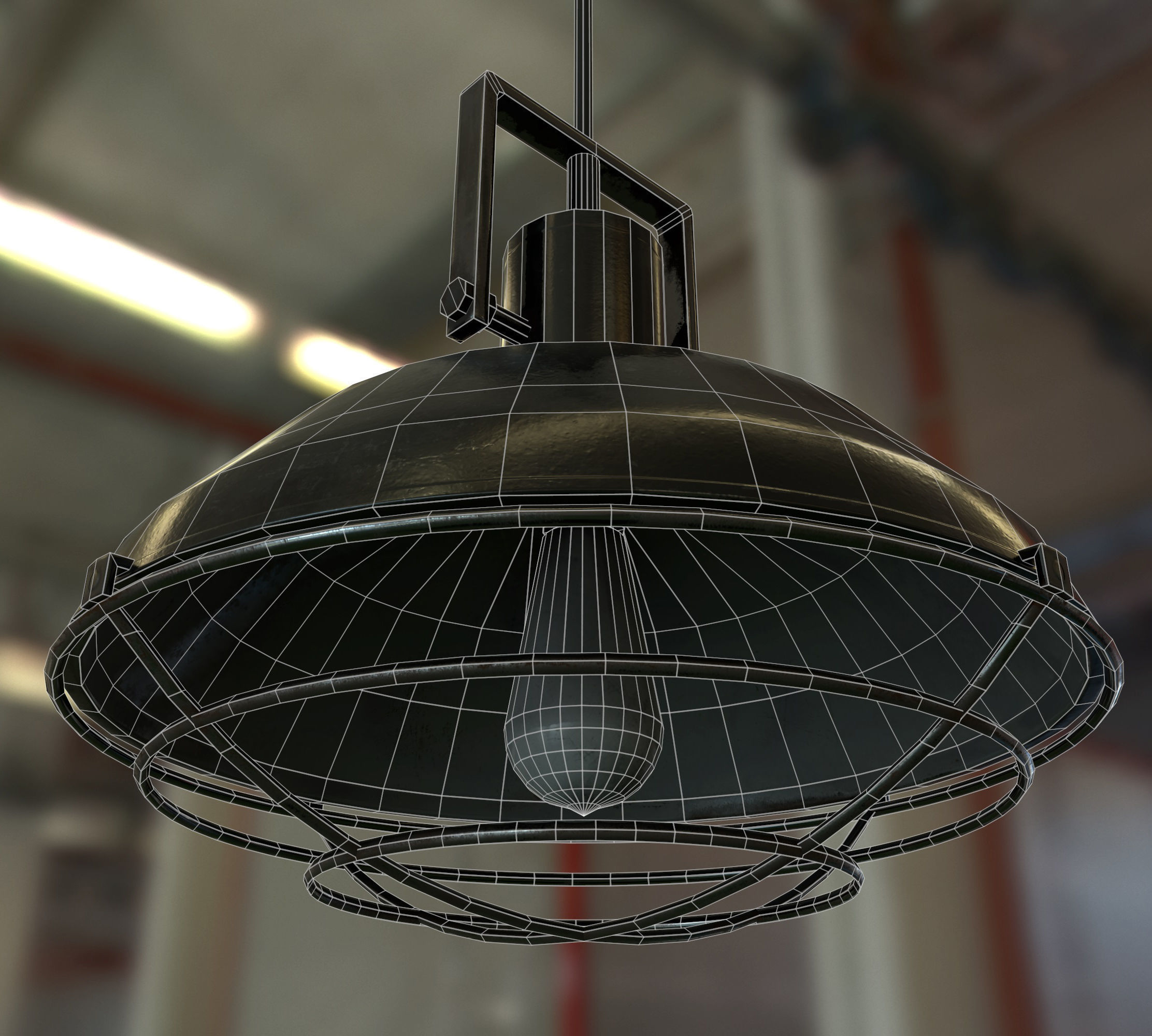 Industrial Overhead Light Fixture Game Ready PBR Textures Low-poly 3D model_11