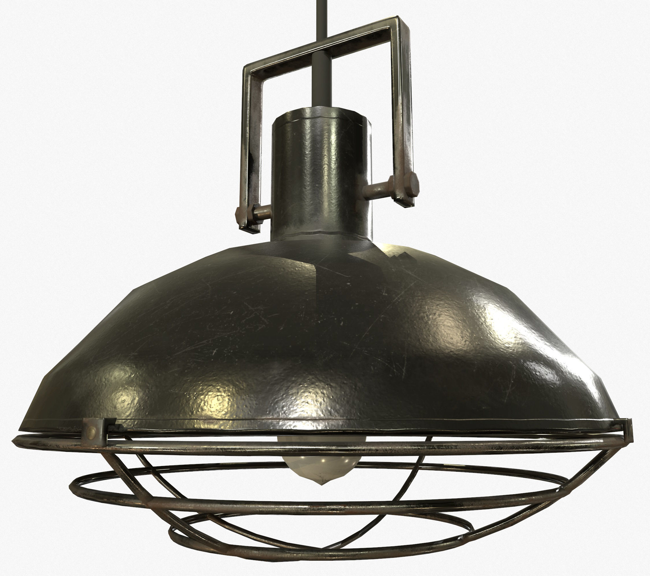 Industrial Overhead Light Fixture Game Ready PBR Textures Low-poly 3D model_6