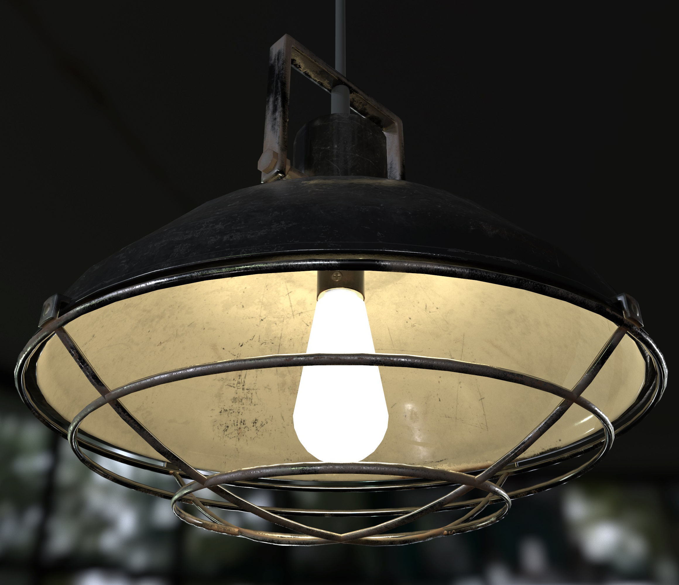 Industrial Overhead Light Fixture Game Ready PBR Textures Low-poly 3D model_13