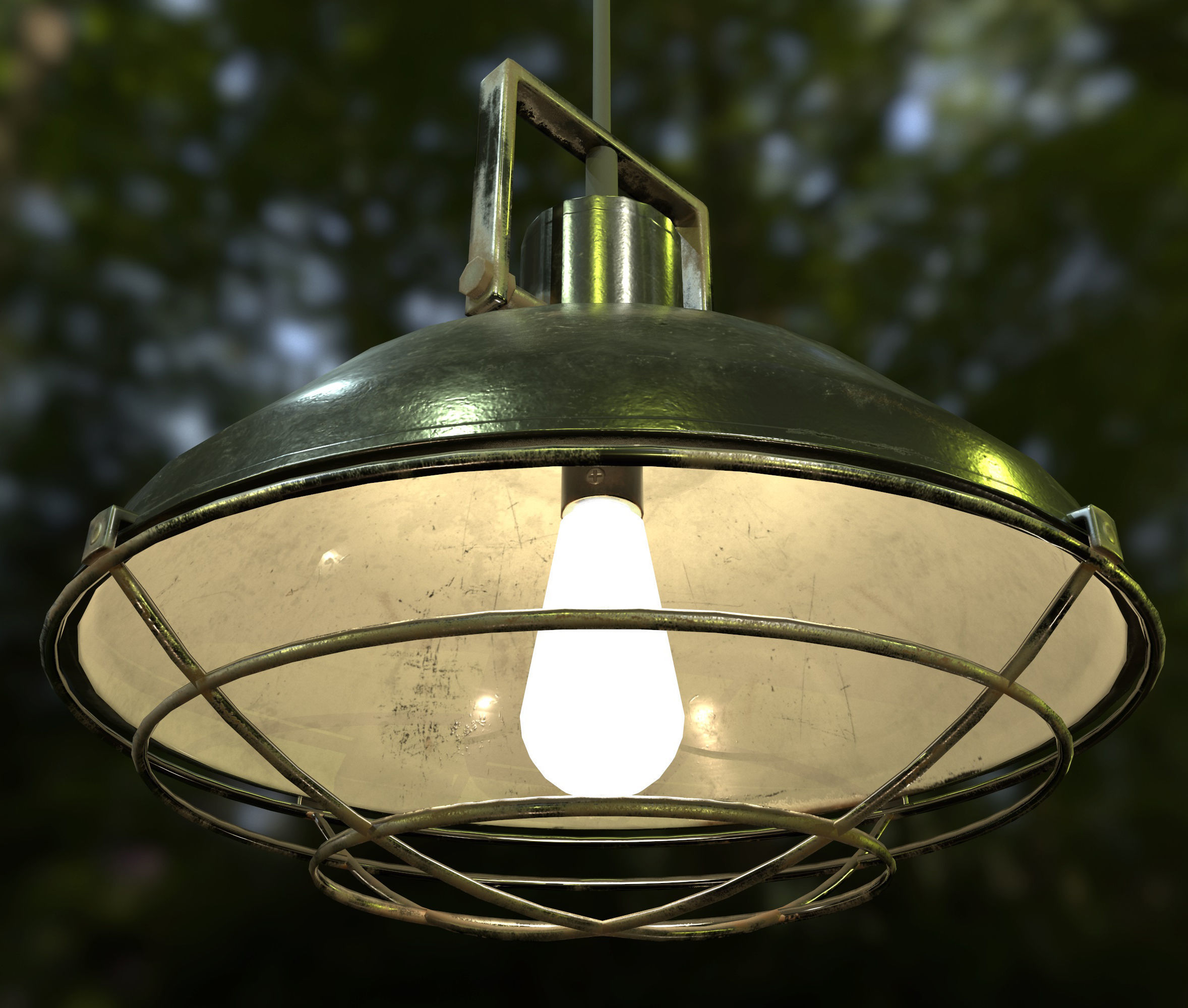 Industrial Overhead Light Fixture Game Ready PBR Textures Low-poly 3D model_14