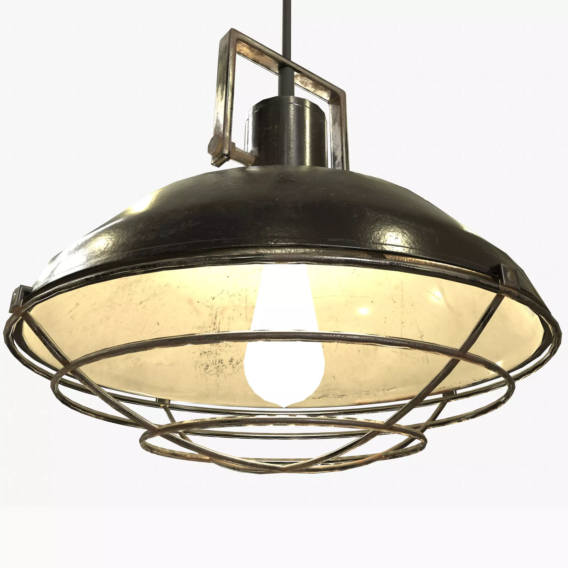 Industrial Overhead Light Fixture Game Ready PBR Textures Low-poly 3D model_0