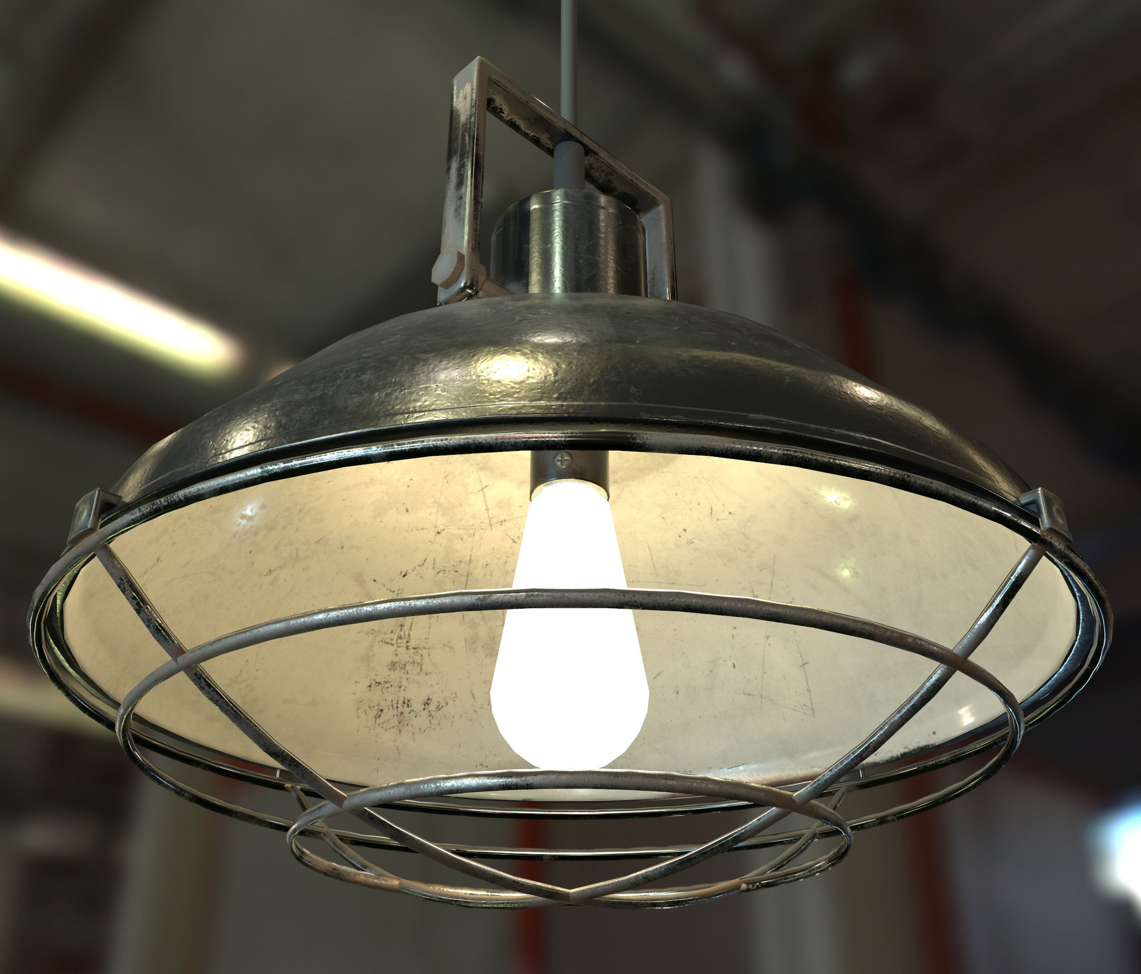 Industrial Overhead Light Fixture Game Ready PBR Textures Low-poly 3D model_12
