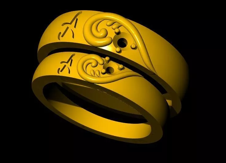 solitaire couple band ring 3dm file 3D print model