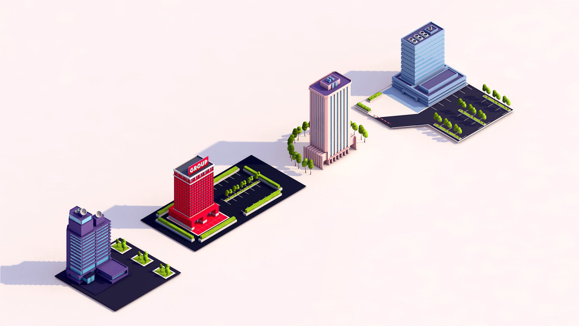 Low Poly Buildings Pack 3D model_1