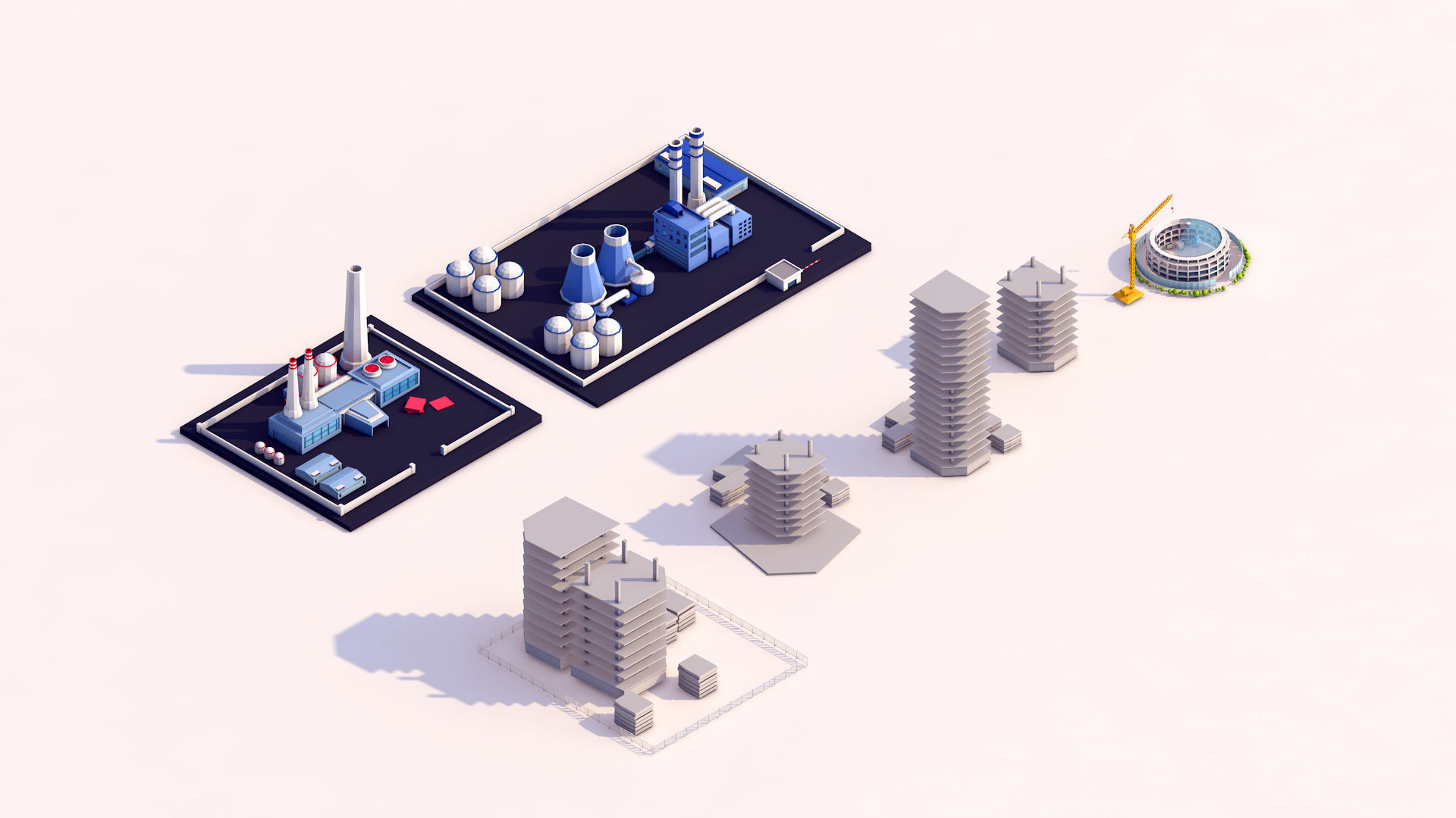 Low Poly Buildings Pack 3D model_2