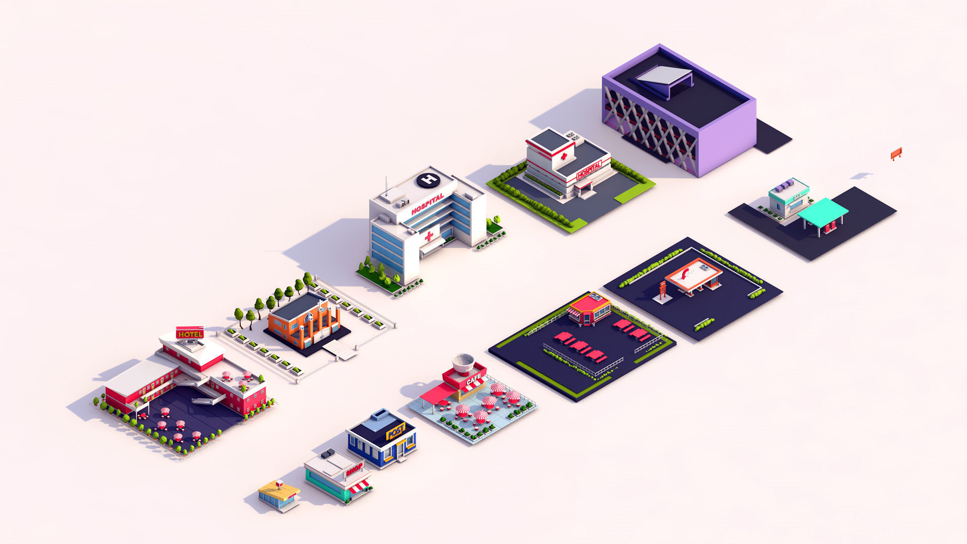 Low Poly Buildings Pack 3D model_3