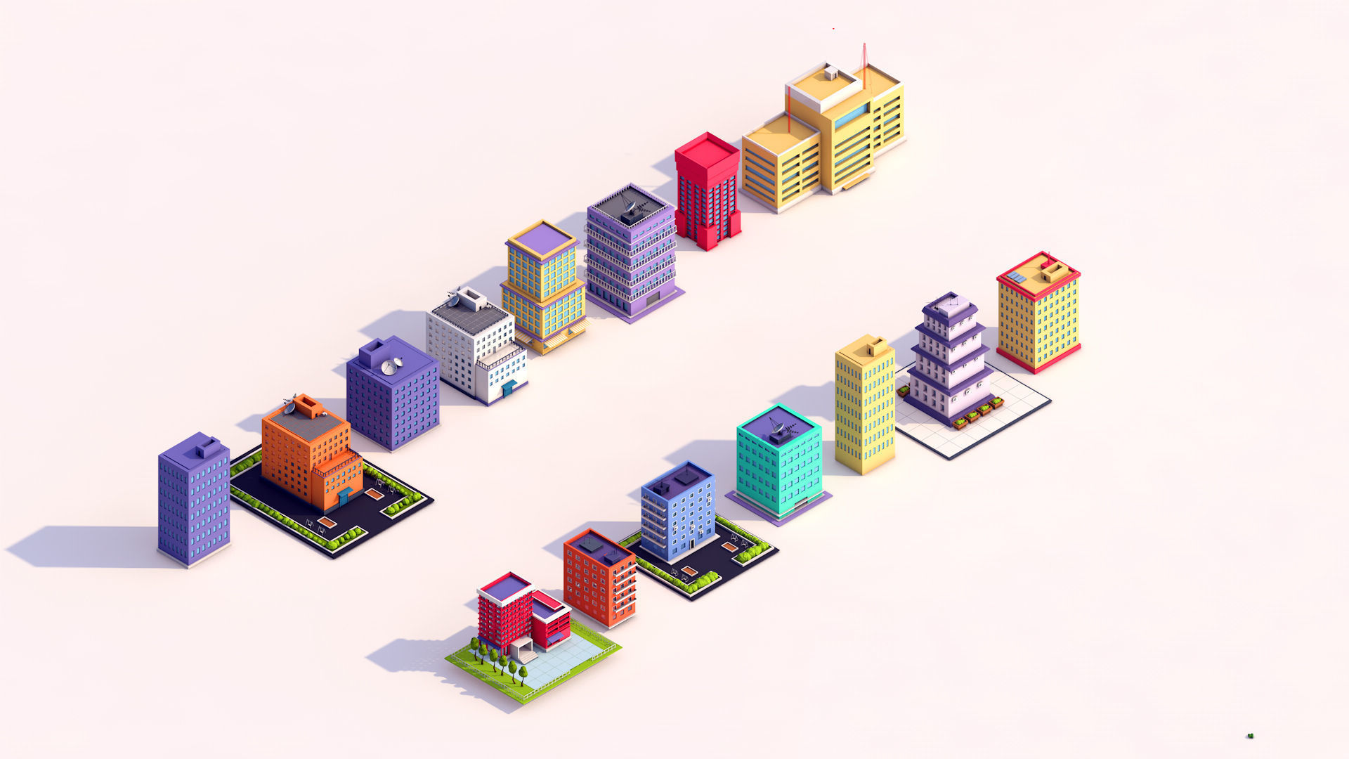 Low Poly Buildings Pack 3D model_4