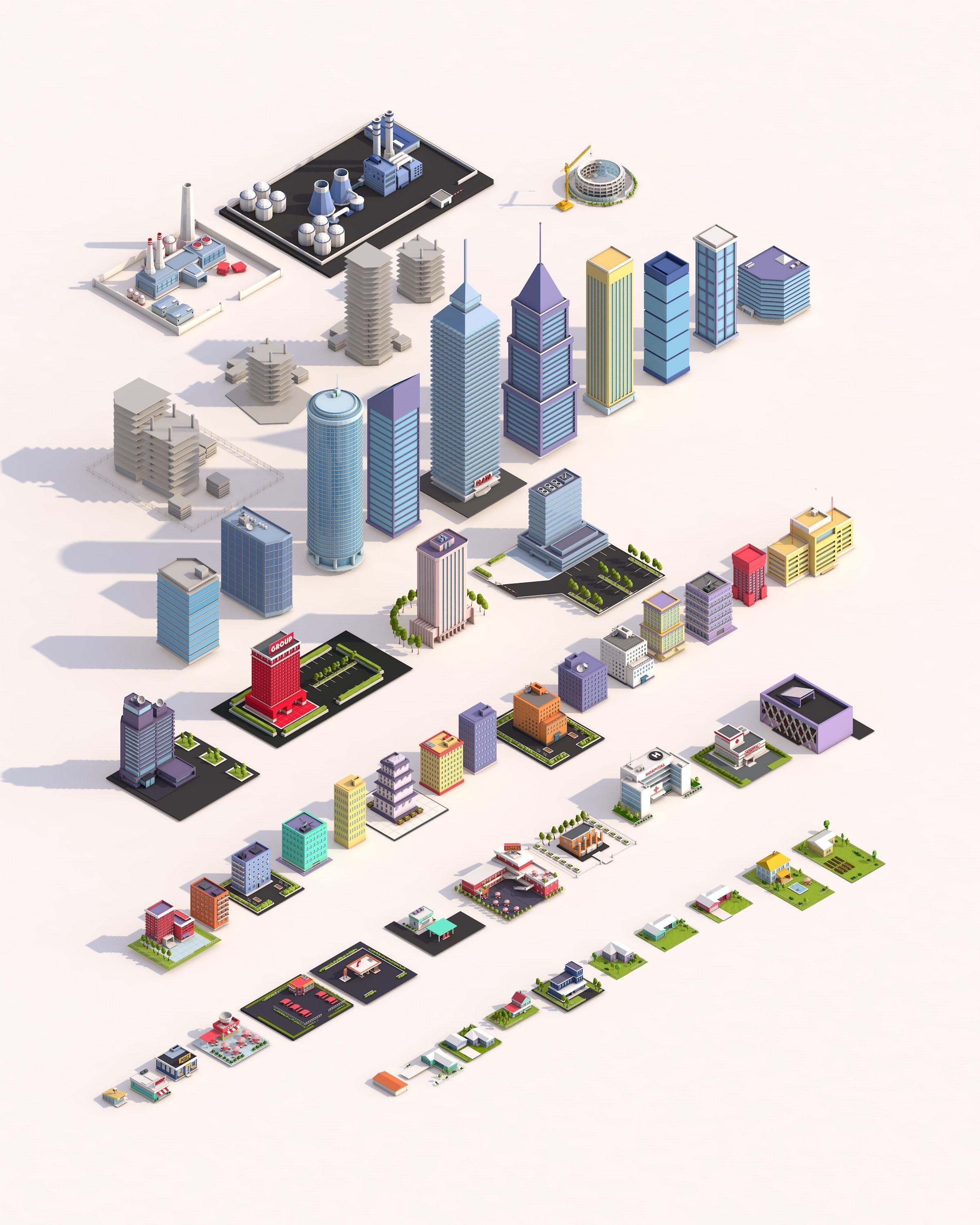 Low Poly Buildings Pack 3D model_5