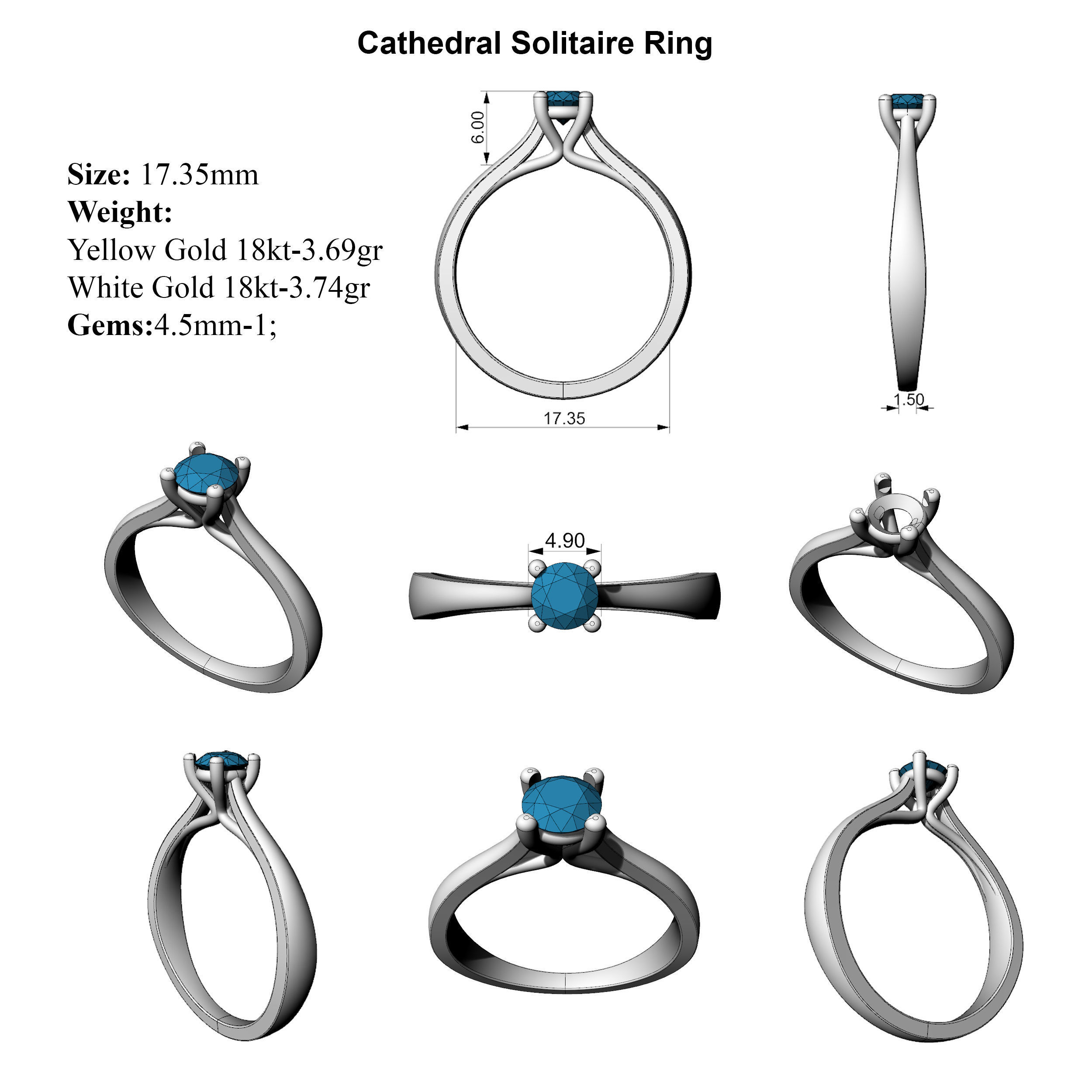 Cathedral Solitaire Ring 3D print model_2