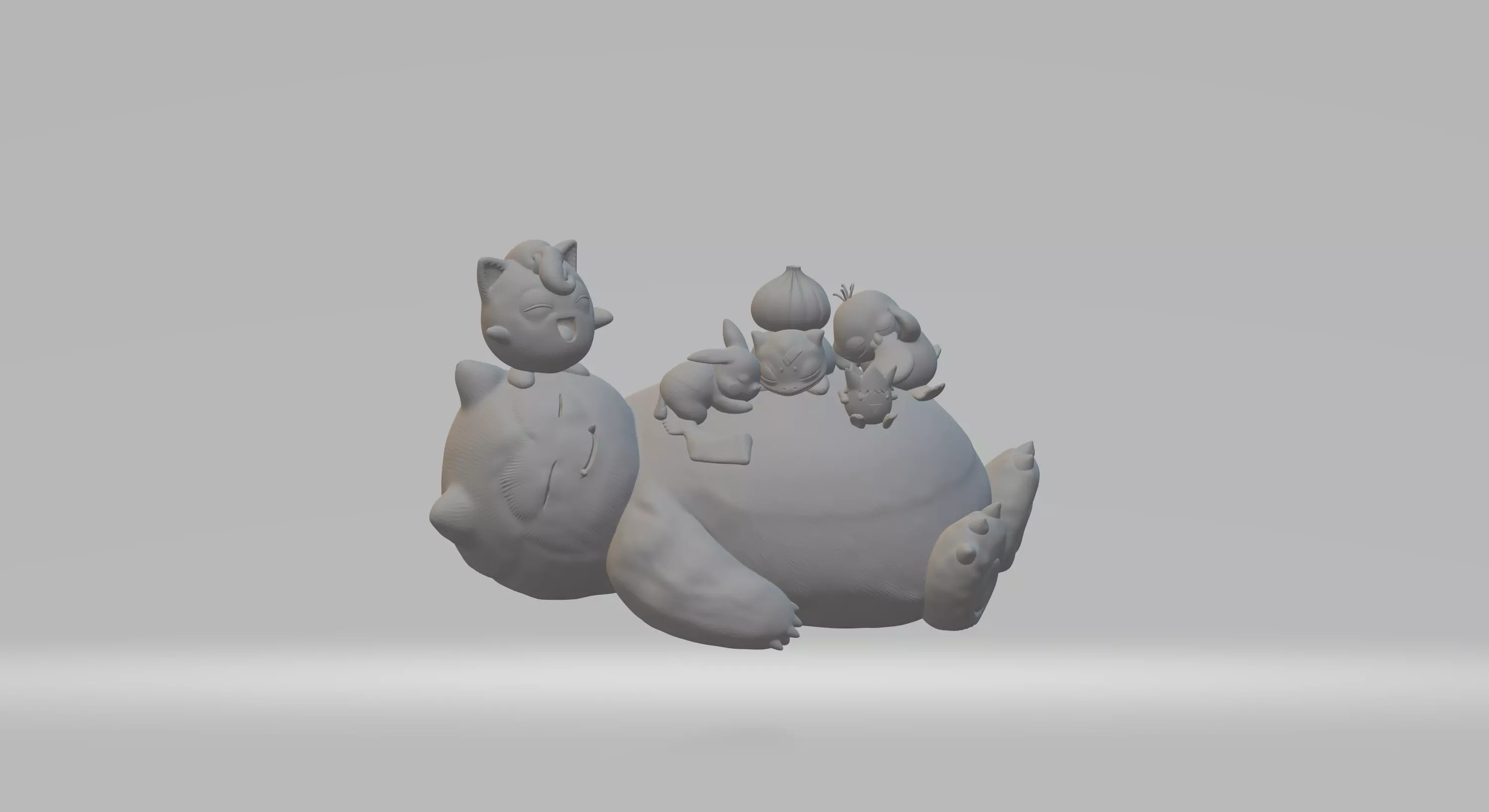 Snorlax Sleeping with Jigglypuff Pokemon Friends 3D Printable Free 3D print model