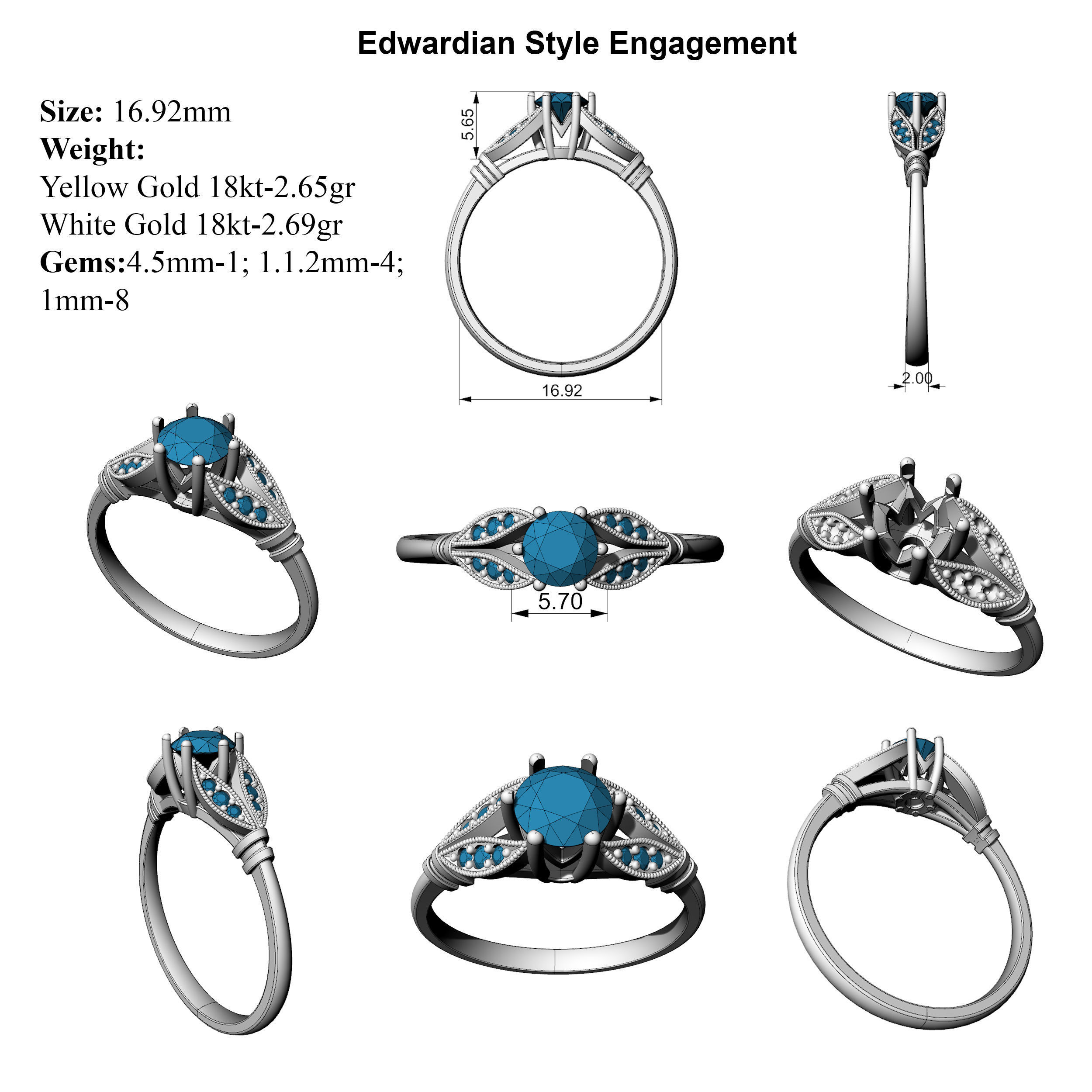 Edwardian Style Engagement Ring 3D print model_2