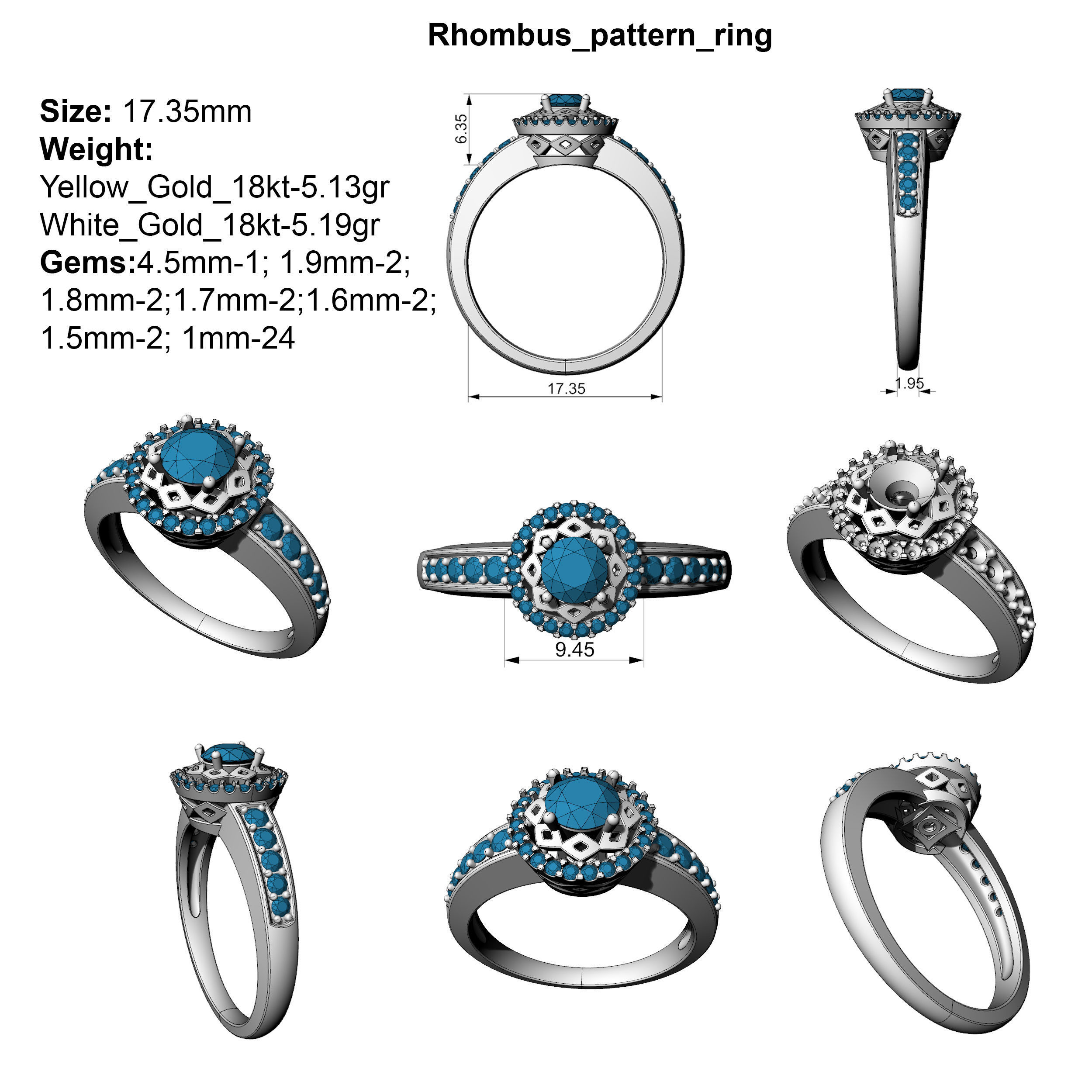 Rhombus pattern ring 3D print model_2