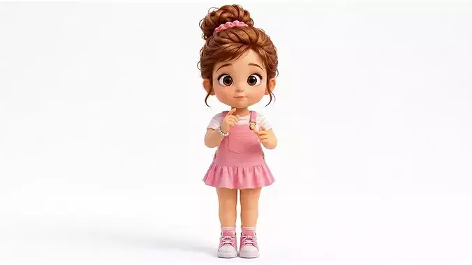 Cute Cartoon Girl Character Rigged 3D Model Stylized Female Kid