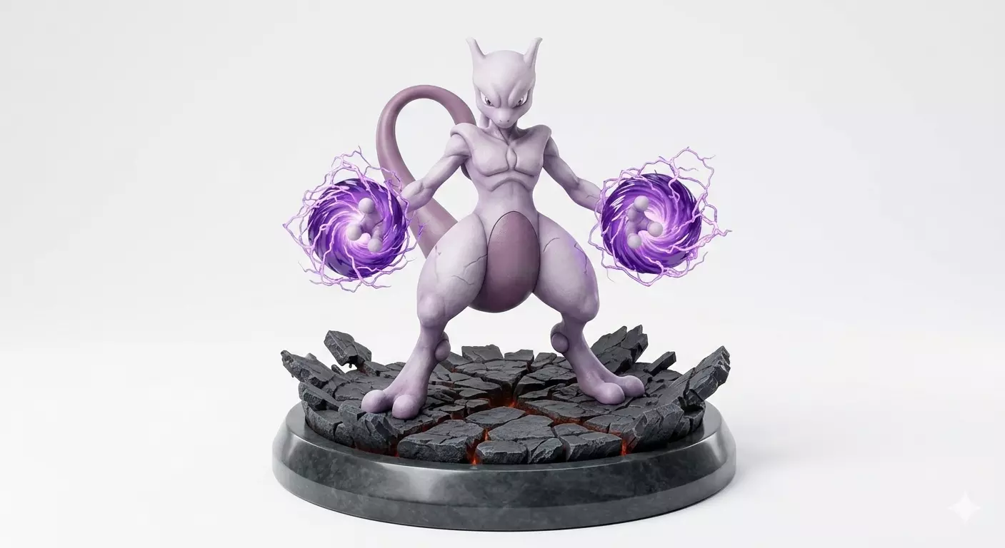 Mewtwo Psychic Power Burst Standing Diorama Resin Statue 3D print model