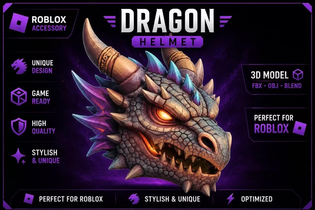 Roblox Hat Dragon Mediavel RGP Low-poly 3D model