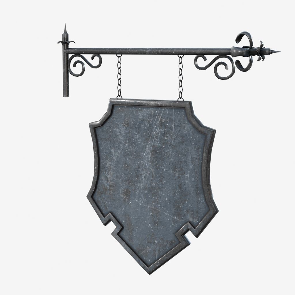 Signboard metal shield hanging on wall 3D model_4