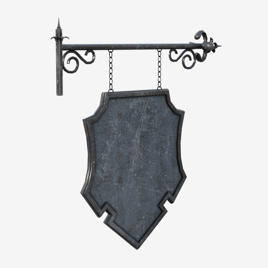 Signboard metal shield hanging on wall 3D model_5