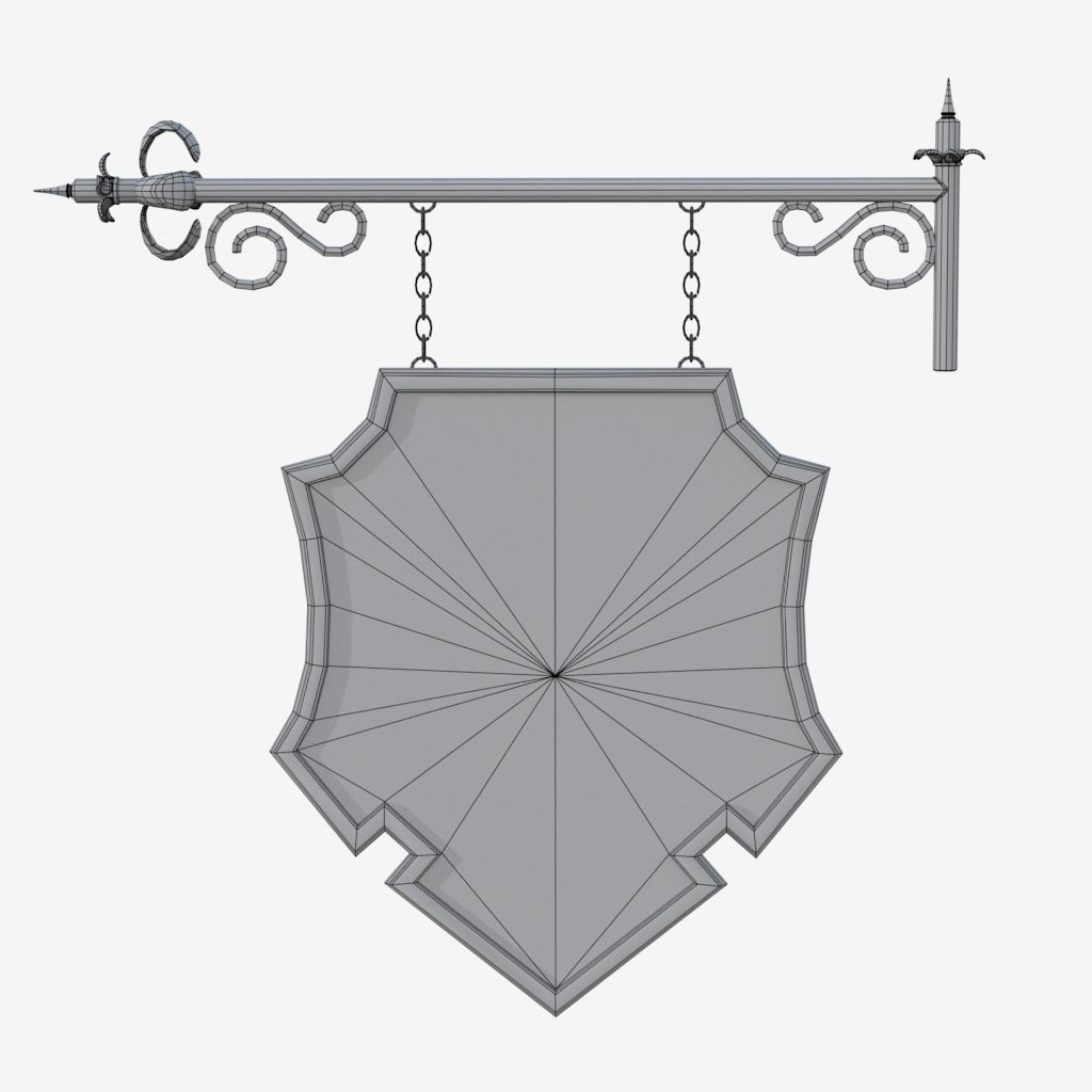 Signboard metal shield hanging on wall 3D model_9