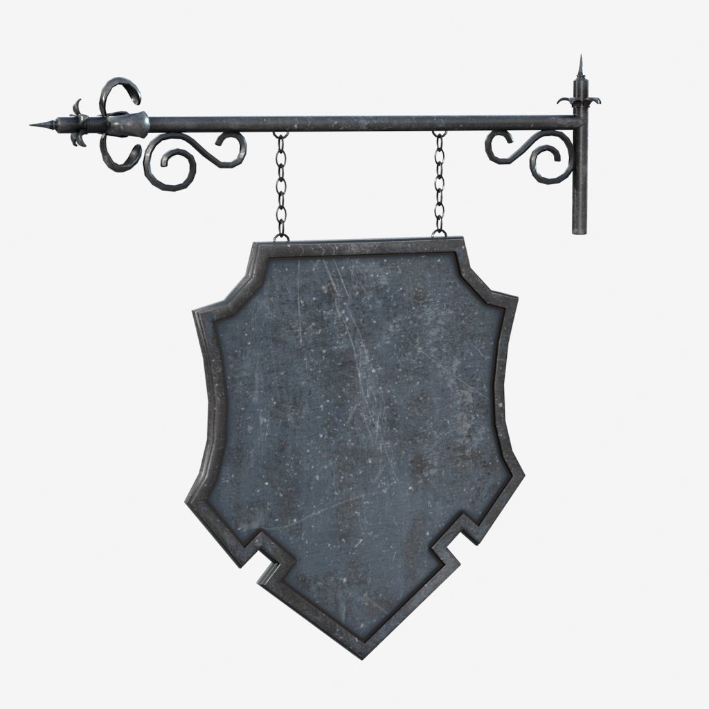 Signboard metal shield hanging on wall 3D model_2