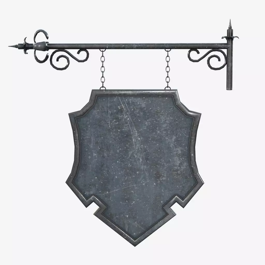 Signboard metal shield hanging on wall 3D model_0