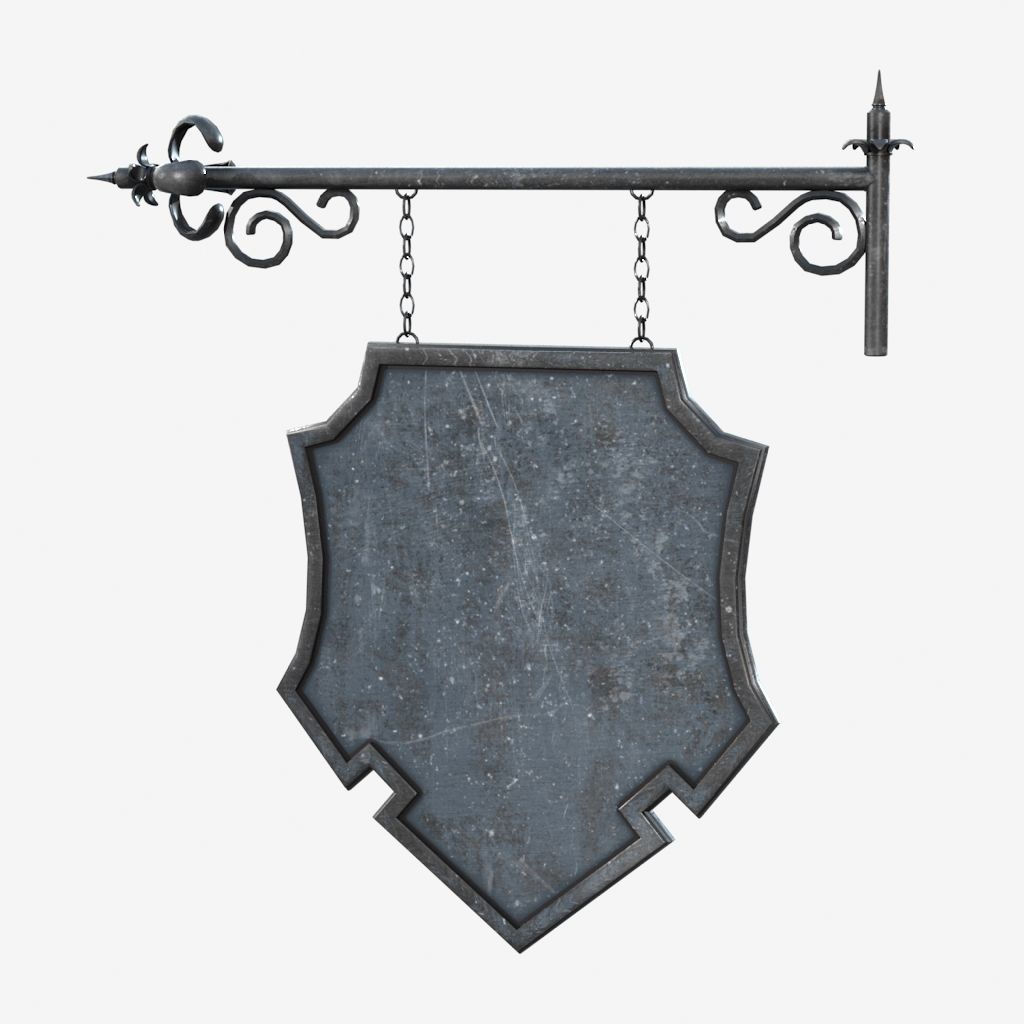 Signboard metal shield hanging on wall 3D model_6