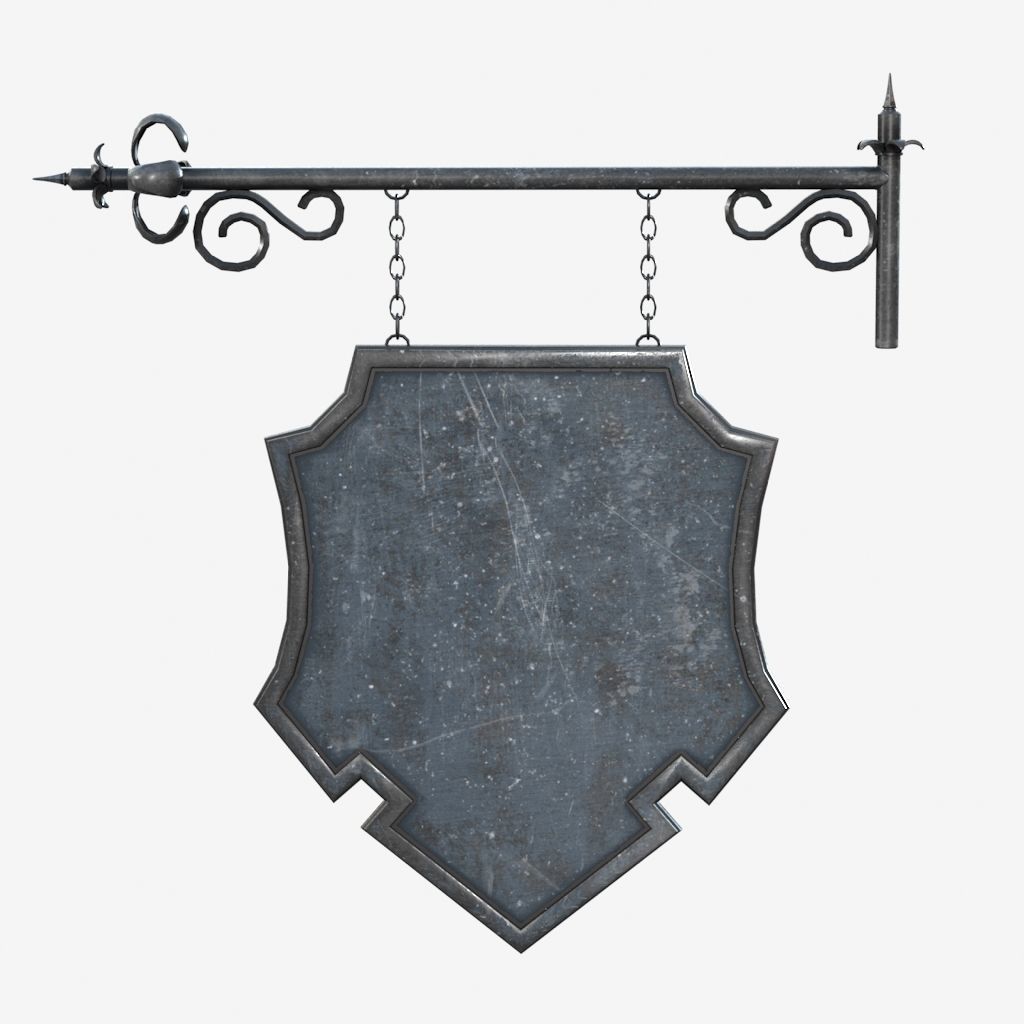 Signboard metal shield hanging on wall 3D model_7