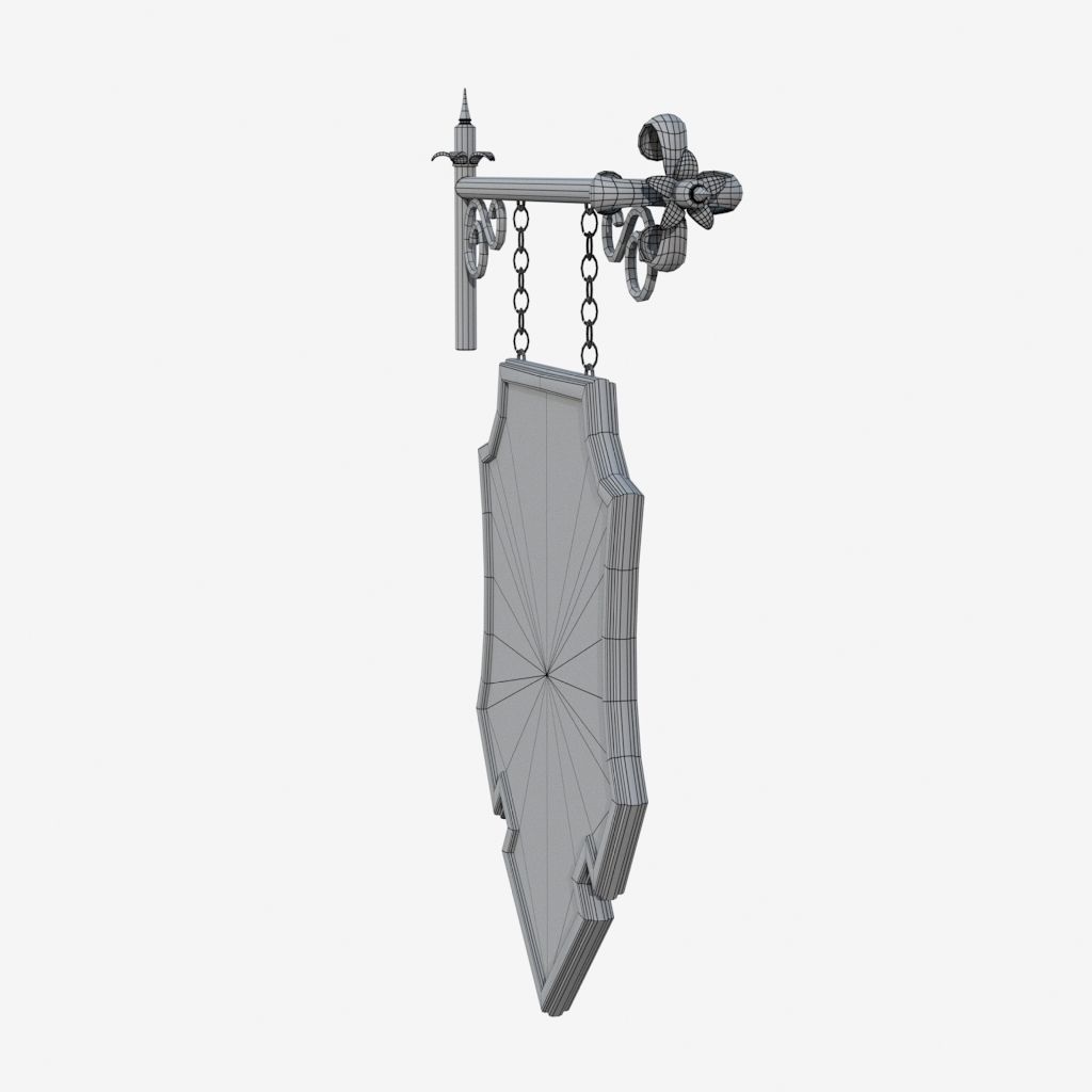 Signboard metal shield hanging on wall 3D model_8