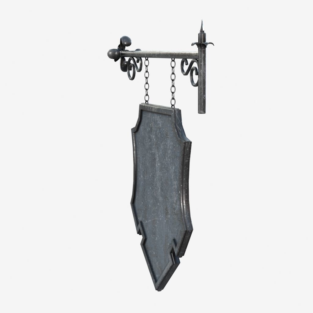 Signboard metal shield hanging on wall 3D model_3