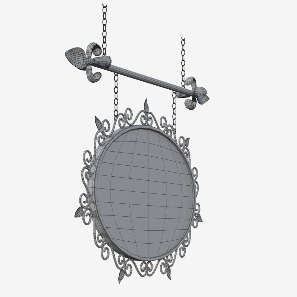 Signboard ornate metal sign hanging from chain 3D model_7