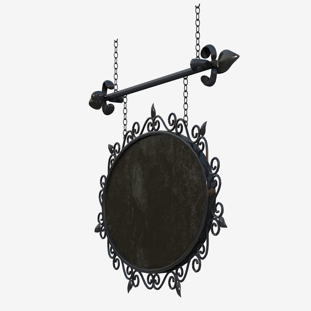 Signboard ornate metal sign hanging from chain 3D model_6