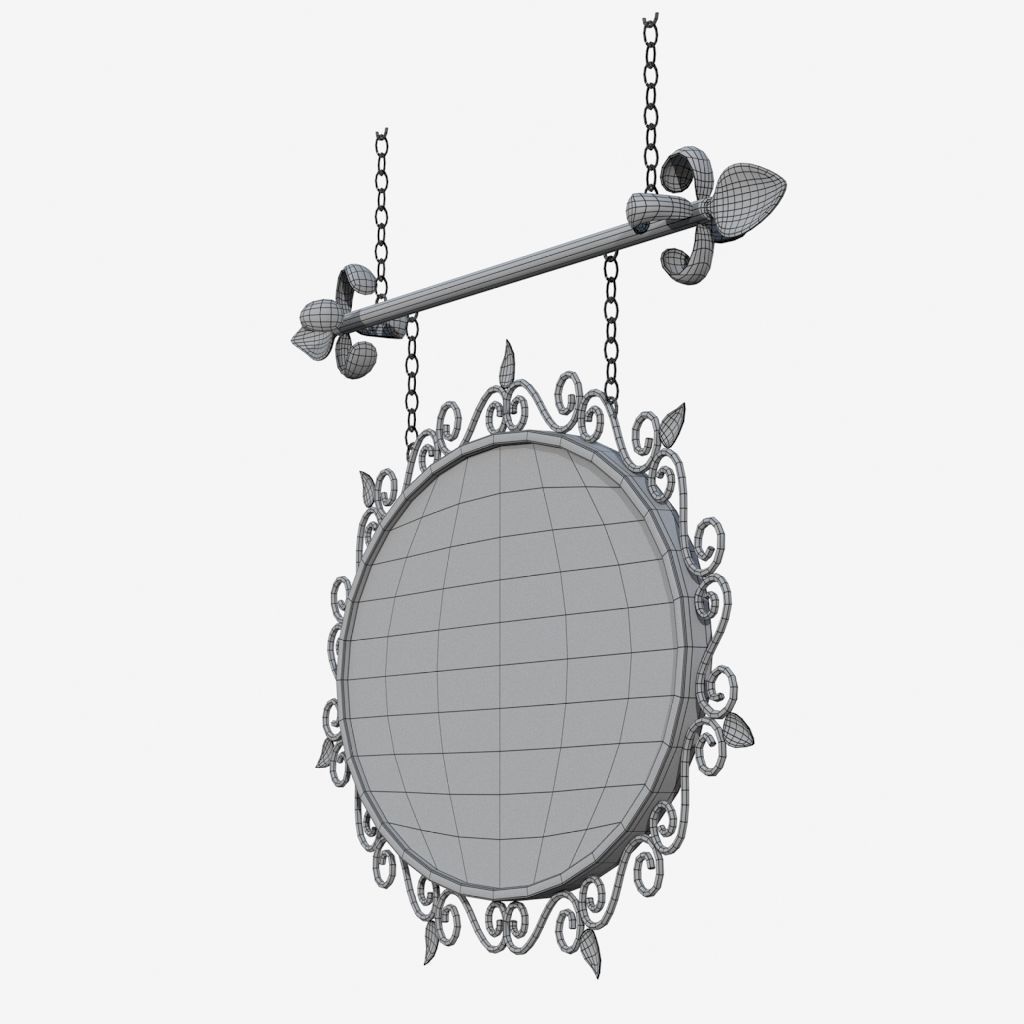 Signboard ornate metal sign hanging from chain 3D model_9