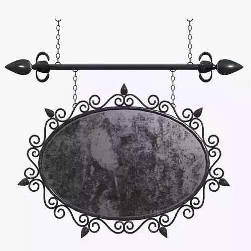 Signboard ornate metal sign hanging from chain 3D model