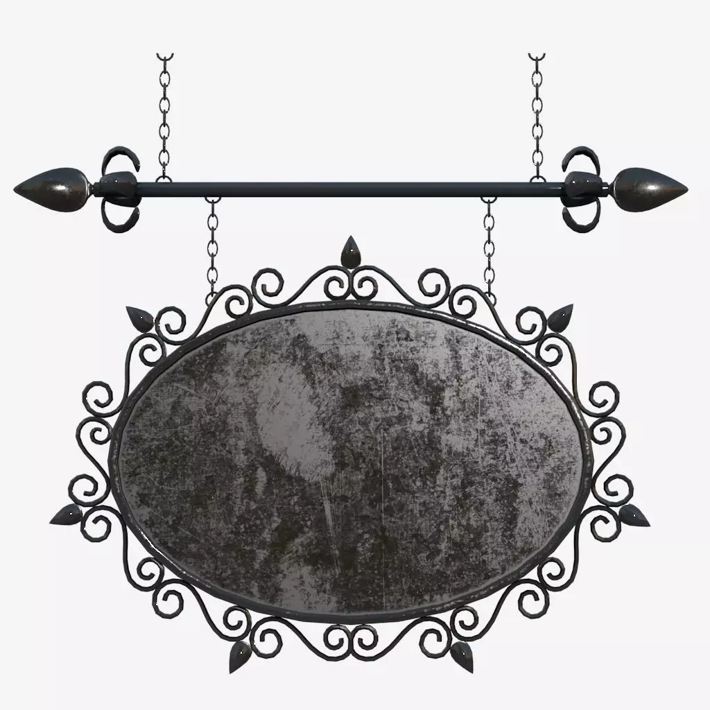 Signboard ornate metal sign hanging from chain 3D model_0