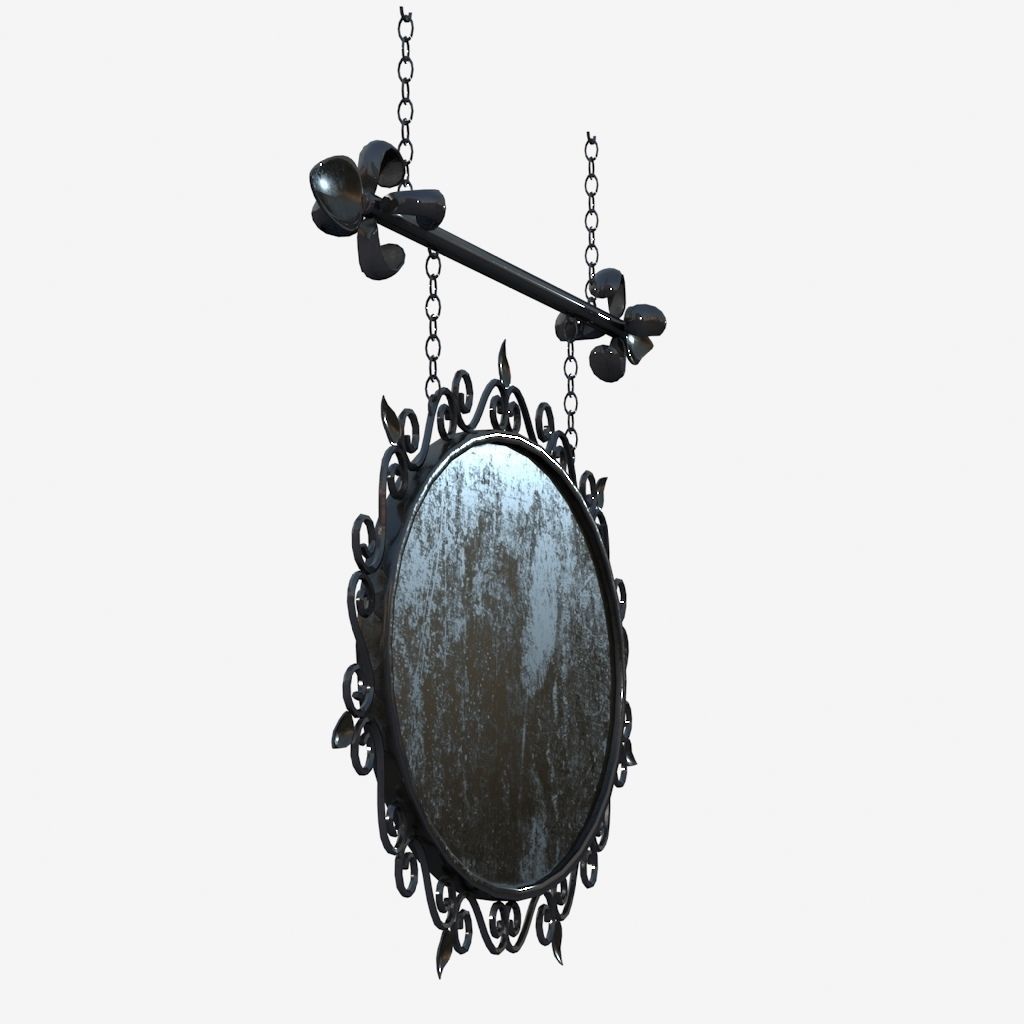 Signboard ornate metal sign hanging from chain 3D model_4
