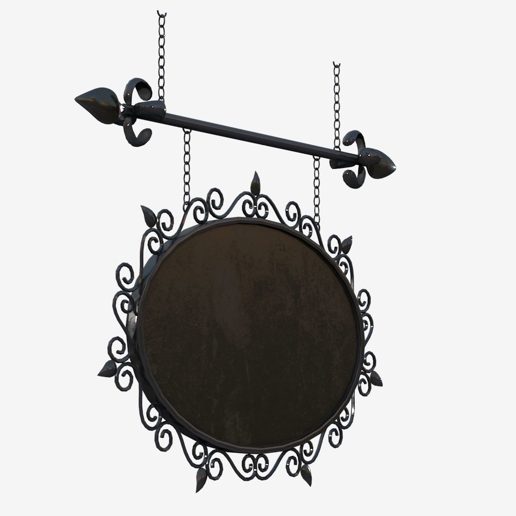 Signboard ornate metal sign hanging from chain 3D model_3