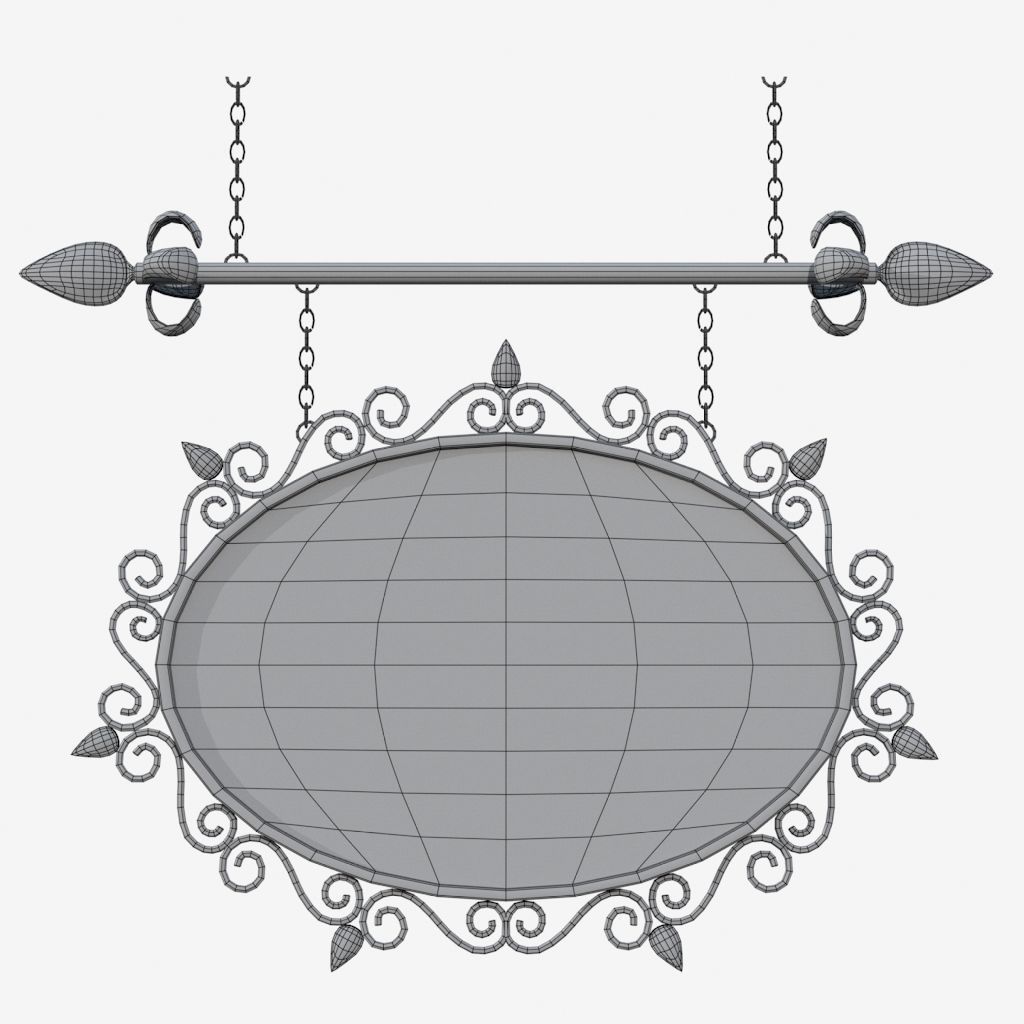 Signboard ornate metal sign hanging from chain 3D model_8