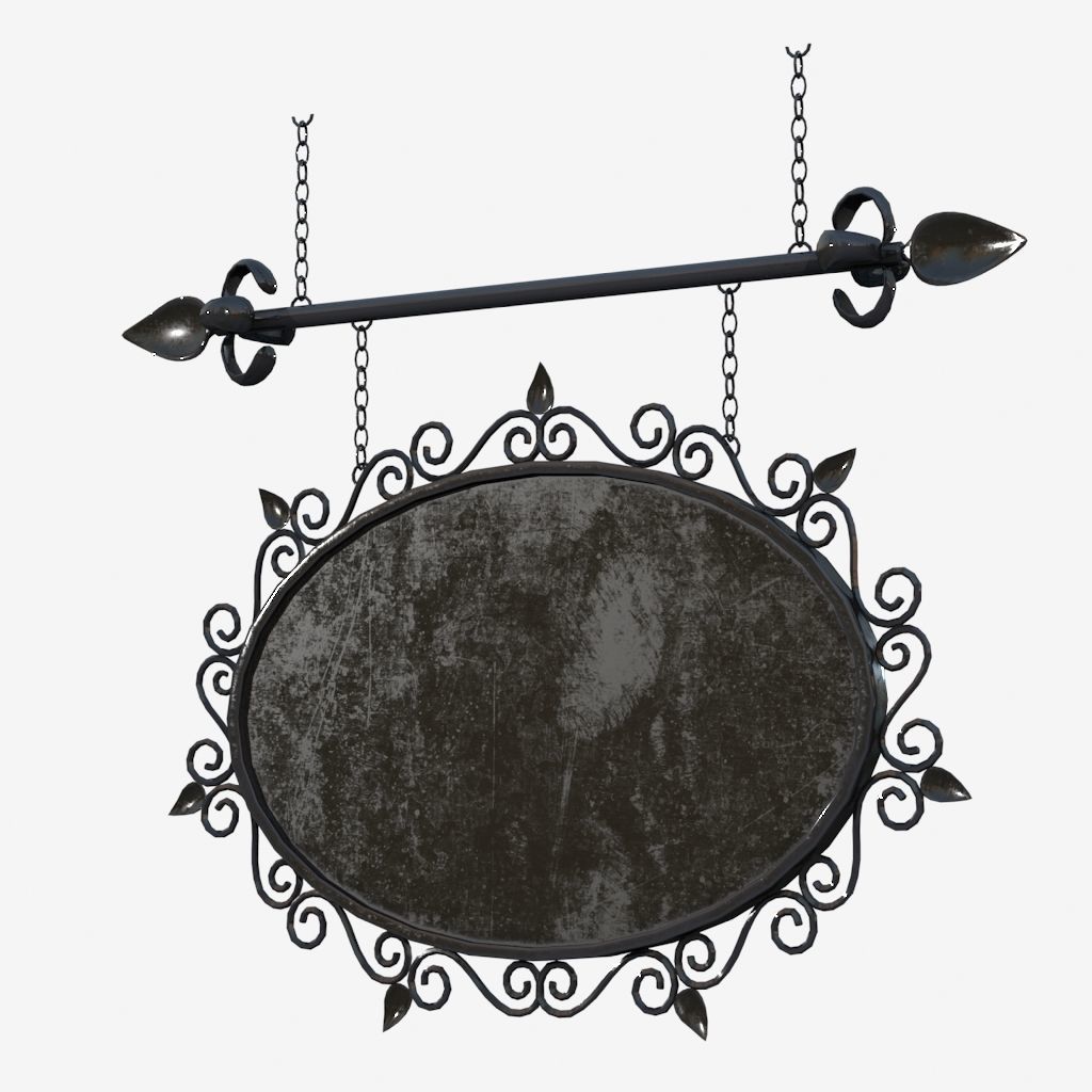 Signboard ornate metal sign hanging from chain 3D model_1