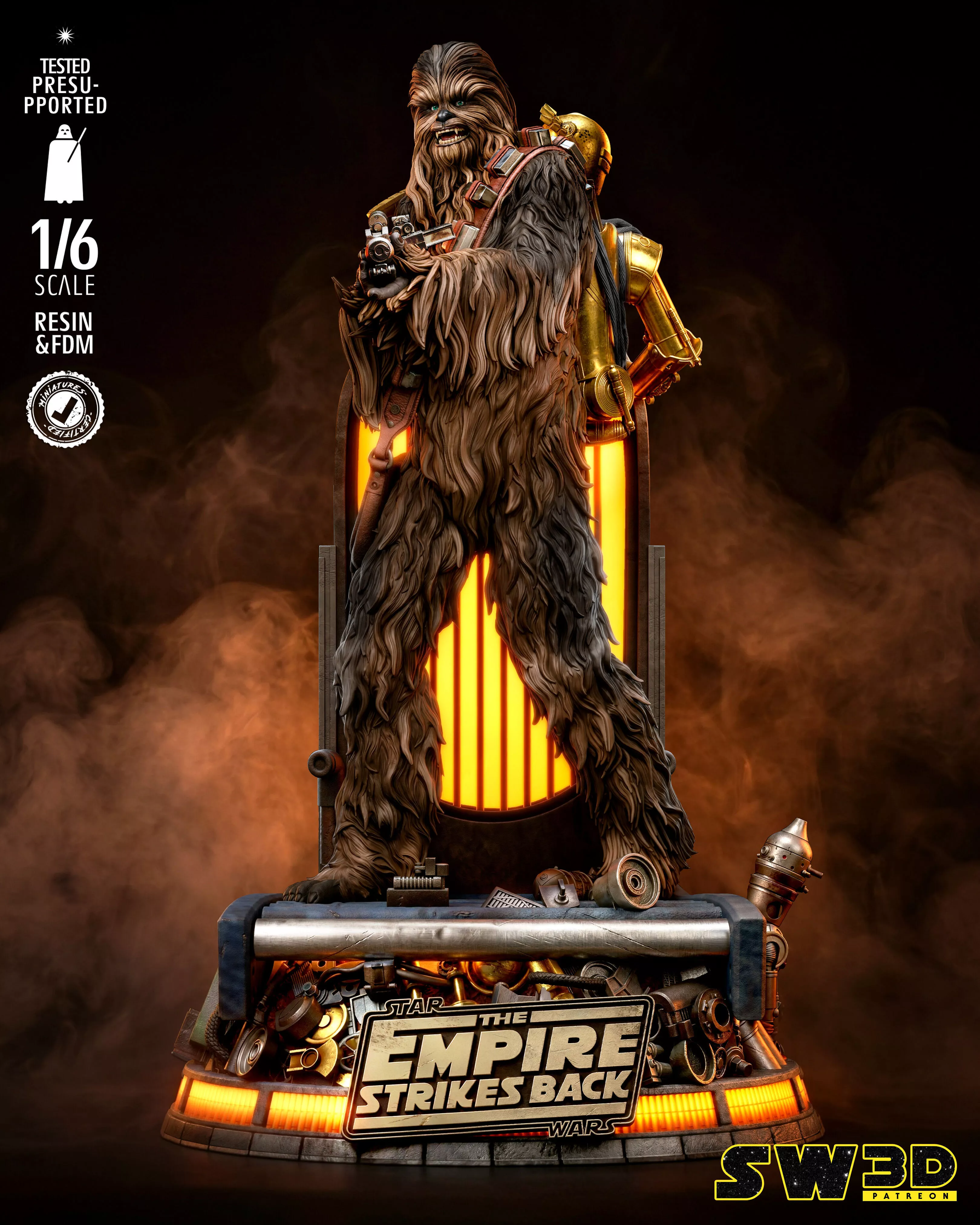 STAR WARS Chewbacca and C3P0 Sculpture 3D print model